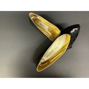 Bally Women's Patent Flats Black Gold SZ 9 N Luxury